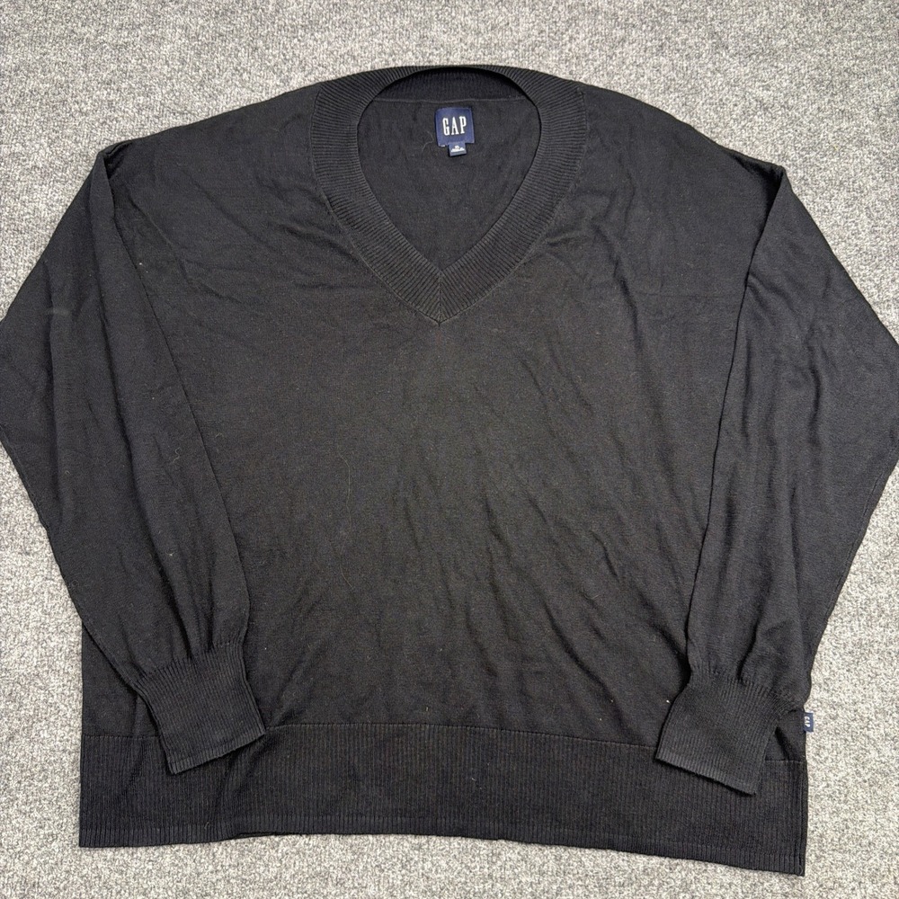 GAP Women XL Black V Neck Sweater Pullover Knit Long Sleeve Oversized Tunic
